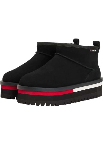 Kadın Süet Platform Tabanlı Kar Botu - Siyah