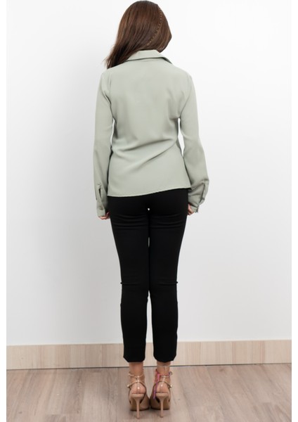 Nervür Dikişli Cepli Şifon Gömlek 7998 fiyatları