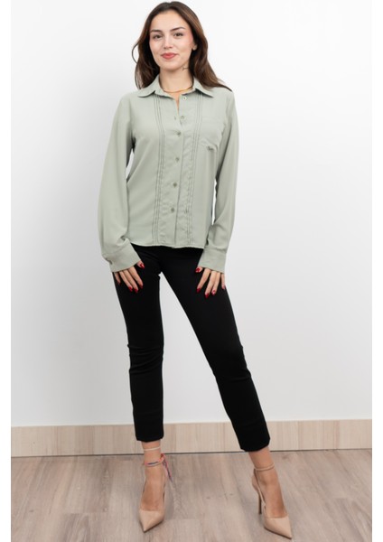 Nervür Dikişli Cepli Şifon Gömlek 7998 modelleri