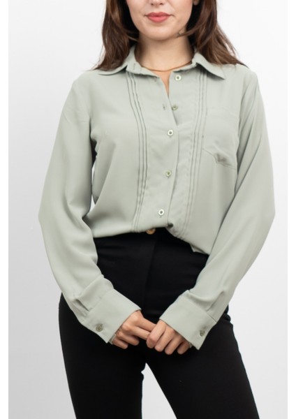 Nervür Dikişli Cepli Şifon Gömlek 7998 fırsatları