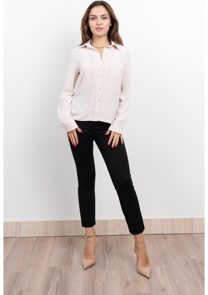 Nervür Dikişli Cepli Şifon Gömlek 7998