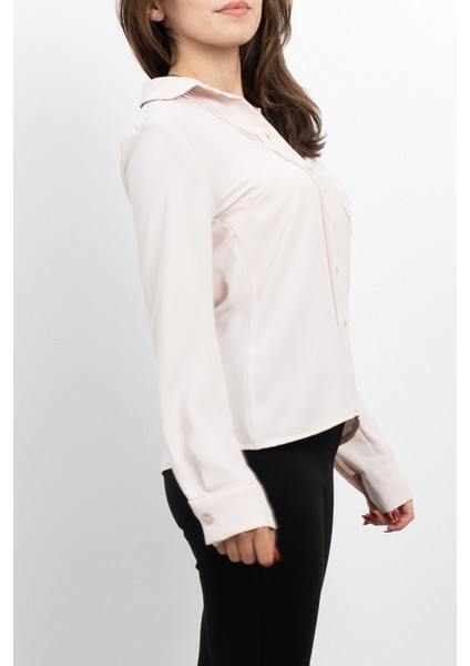 Nervür Dikişli Cepli Şifon Gömlek 7998 modelleri