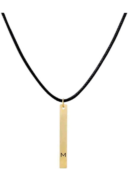 14 Ayar Plakalı Altın M Harfi Yazılı Mor Derili Dikdörtgen Figürlü Hediyeye Özel KOLYE-483HARF