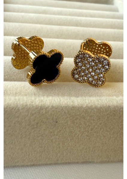 Zirkon - Siyah Taşlı Çift Taraflı Küpe Paslanmaz Çelik Küpe fiyatları