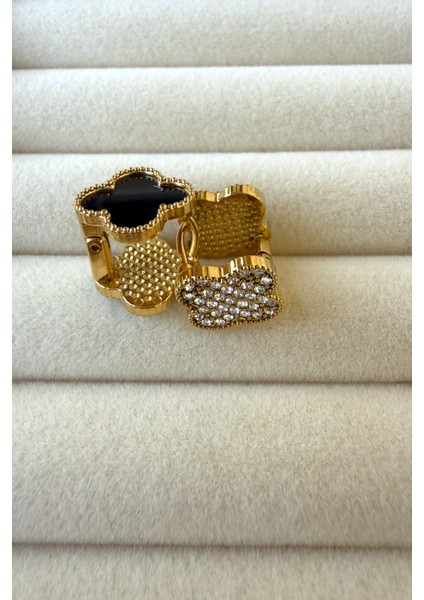 Zirkon - Siyah Taşlı Çift Taraflı Küpe Paslanmaz Çelik Küpe modelleri