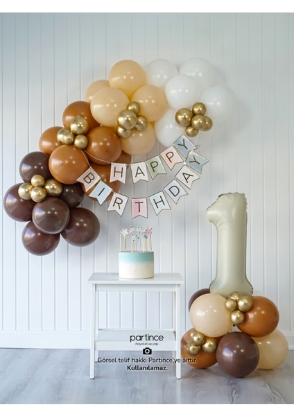 1 Yaş Balonu Doğum Günü Balon Zinciri Rakam Folyo Kahve Geçişli Parti Seti