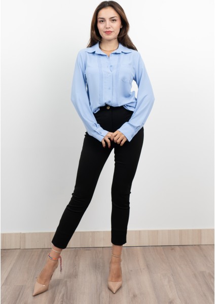 Nervür Dikişli Cepli Şifon Gömlek 7998