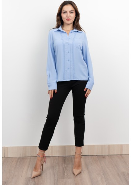 Nervür Dikişli Cepli Şifon Gömlek 7998 fırsatları