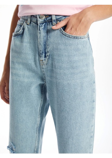 Xsıde Mavi Yüksek Bel Mom Fit Yırtık Detaylı Kadın Jean Pantolon modelleri