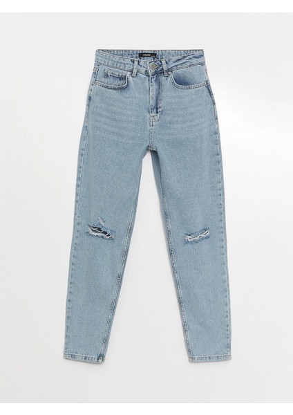 Xsıde Mavi Yüksek Bel Mom Fit Yırtık Detaylı Kadın Jean Pantolon indirimleri