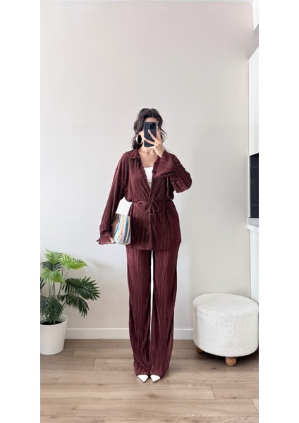 Bordo Piliseli Kimona Takım