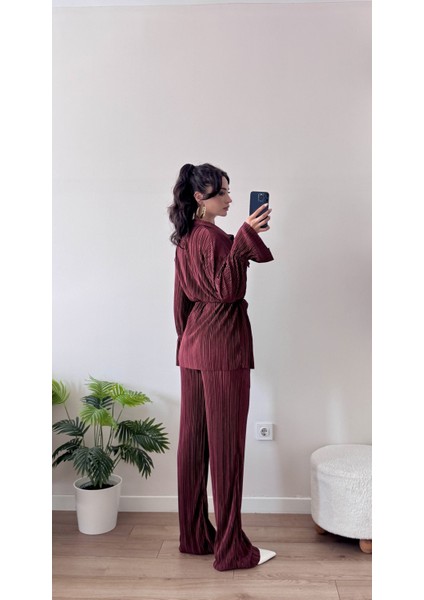 Bordo Piliseli Kimona Takım fırsatları