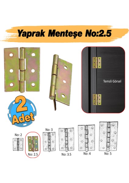 Yaprak Menteşe 2 Adet Prinç Sarı No:2.5 Mobilya Pencere Kapı Duşakabin Dolap Menteşesi Iki Kanatlı
