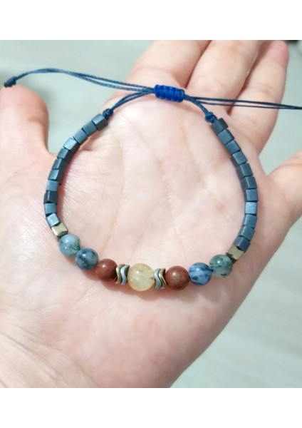 Sitrin Kırmızı Jasper Sodalit Yosunlu Akik Hematit Doğaltaşlı Küp Miyuki Bileklik