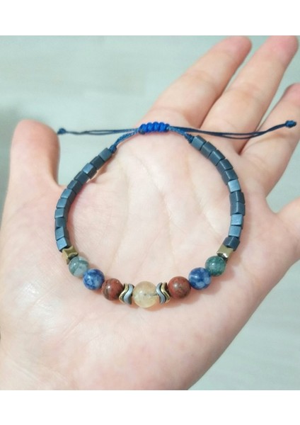 Sitrin Kırmızı Jasper Sodalit Yosunlu Akik Hematit Doğaltaşlı Küp Miyuki Bileklik