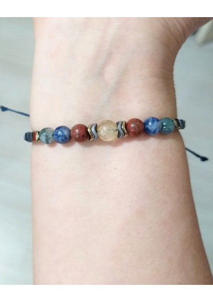 Sitrin Kırmızı Jasper Sodalit Yosunlu Akik Hematit Doğaltaşlı Küp Miyuki Bileklik