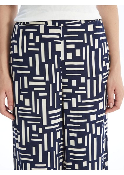 Lcw Modest Mavi Beli Lastikli Desenli Kadın Palazzo Pantolon modelleri