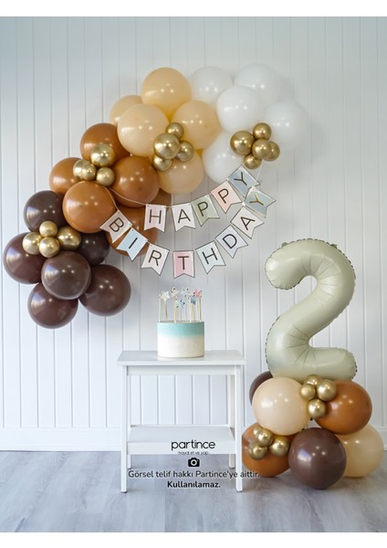 2 Yaş Balonu Doğum Günü Balon Zinciri Kahve Geçişli Parti Seti