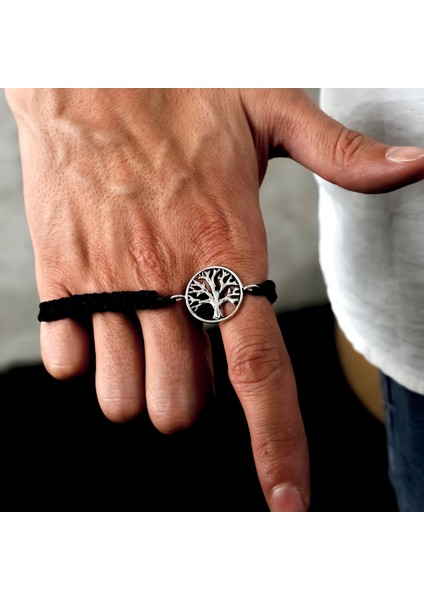 Gümüş Yaşam Ağacı Bileklik 925 Ayar Gümüş Hayat Ağacı Figürlü Ip Örgü Unisex Bileklik modelleri