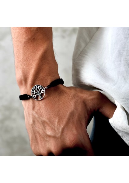 Gümüş Yaşam Ağacı Bileklik 925 Ayar Gümüş Hayat Ağacı Figürlü Ip Örgü Unisex Bileklik indirimleri