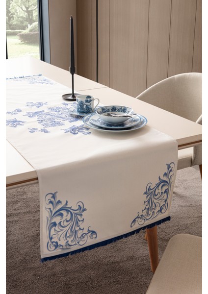Elysian Blue Premium Serisi Duck Keten Runner, Kaymaz, 45X140