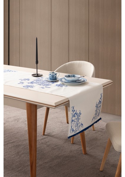 Elysian Blue Premium Serisi Duck Keten Runner, Kaymaz, 45X140 modelleri