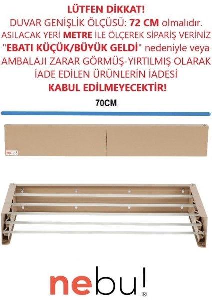 Nebu! Iç ve Dış Mekan Katlanabilir Duvara Monte Çamaşır Kurutma Askısı (70CM)-CAPPUCCINO fiyatları