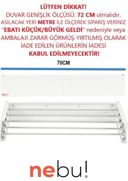 İç ve Dış Mekan Katlanabilir Duvara Monte Çamaşır Kurutma Askısı (70CM)-BEYAZ fiyatları