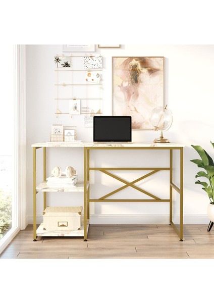 Atlantis 120CMGOLD Metal Çalışma Masası Raflı Mermer Desen ATL23-GE fiyatları