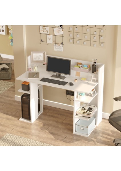 Pantego 124CM Çalışma Masası Bilgisayar Masası Raflı Beyaz Pan1-W