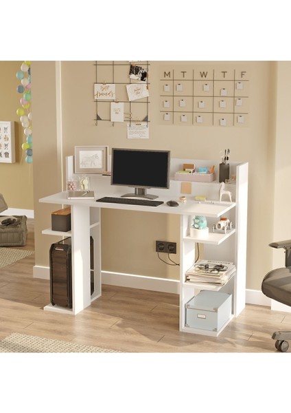 Pantego 124CM Çalışma Masası Bilgisayar Masası Raflı Beyaz Pan1-W fiyatları