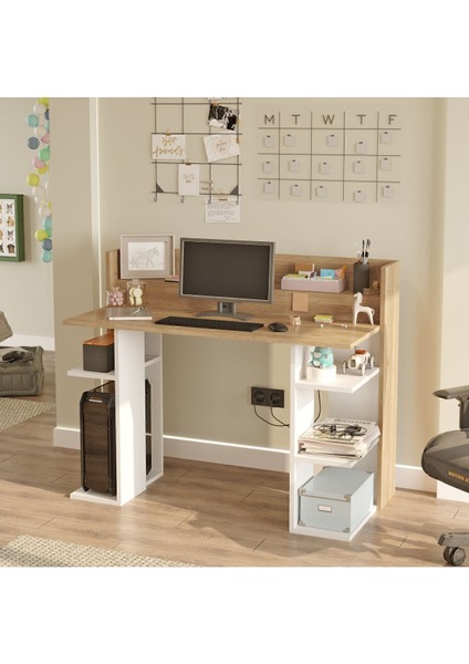 Pantego 124CM Çalışma Masası Bilgisayar Masası Raflı Beyaz Pan1-Sw fiyatları