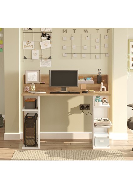 Pantego 124CM Çalışma Masası Bilgisayar Masası Raflı Beyaz Pan1-Sw modelleri