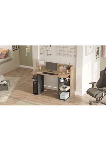 Pantego 124CM Çalışma Masası Bilgisayar Masası Raflı Beyaz Pan1-Sy fırsatları