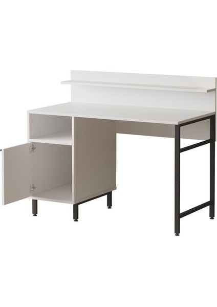Bohem Çalışma Masası 60X120CM Raflı Dolaplı Metal Ayaklı Beyaz BOH16-W indirimleri