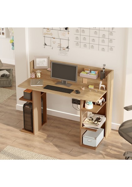 Pantego 124CM Çalışma Masası Bilgisayar Masası Raflı Beyaz Pan1-Sk