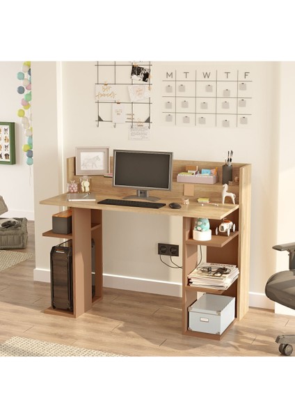 Pantego 124CM Çalışma Masası Bilgisayar Masası Raflı Beyaz Pan1-Sk fiyatları