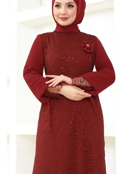 Kadın Giyim Abiye Moda File Pullu Güllü Tesettür Abiye Elbise 2517 fiyatları