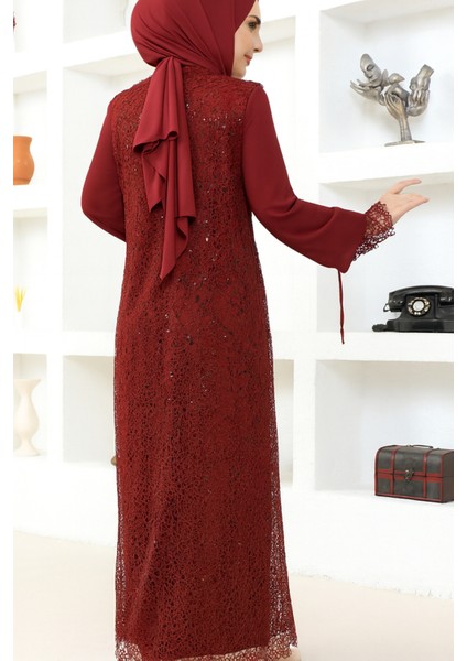 Kadın Giyim Abiye Moda File Pullu Güllü Tesettür Abiye Elbise 2517 modelleri