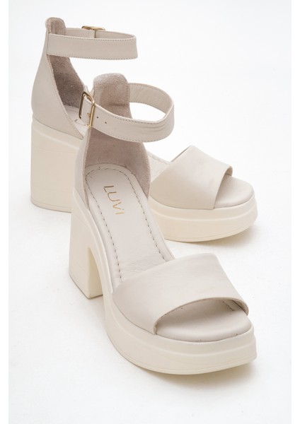 Margot Ekru Cilt Hakiki Deri Kadın Platform Topuklu Sandalet