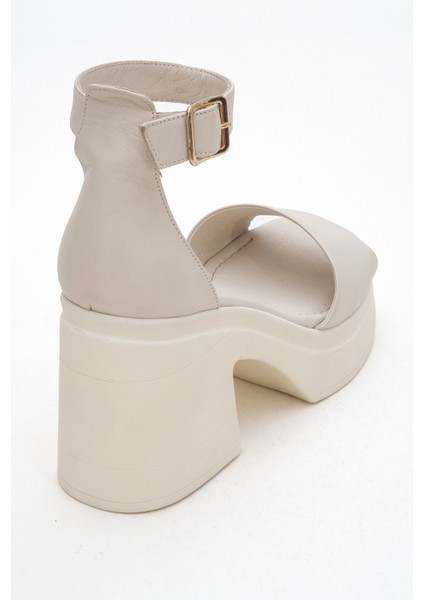 Margot Ekru Cilt Hakiki Deri Kadın Platform Topuklu Sandalet fırsatları