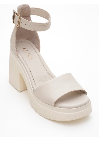 Margot Ekru Cilt Hakiki Deri Kadın Platform Topuklu Sandalet indirimleri