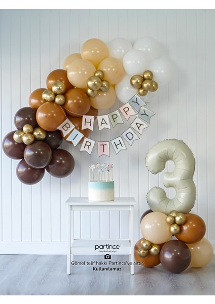 3 Yaş Balonu Doğum Günü Balon Zinciri Kahve Geçişli Parti Seti