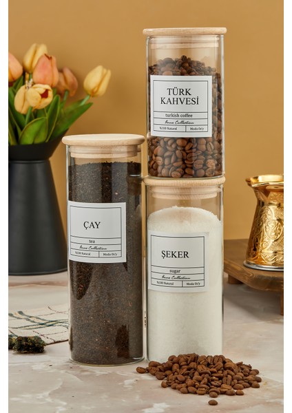 3'lü 100/7500/500 ml Ahşap Kapaklı Çay&şeker&türk Kahvesi Kavanozu Vakumlu Saklama Kabı