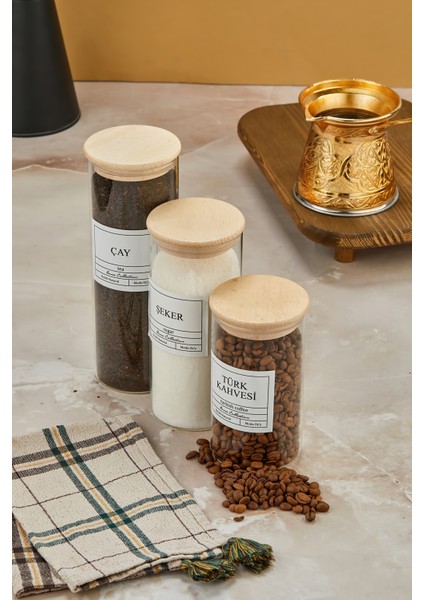 3'lü 100/7500/500 ml Ahşap Kapaklı Çay&şeker&türk Kahvesi Kavanozu Vakumlu Saklama Kabı fırsatları