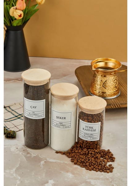 3'lü 100/7500/500 ml Ahşap Kapaklı Çay&şeker&türk Kahvesi Kavanozu Vakumlu Saklama Kabı indirimleri