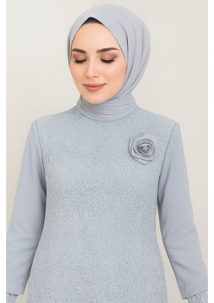 Kadın Giyim Abiye Moda File Pullu Güllü Tesettür Abiye Elbise 2517 fiyatları