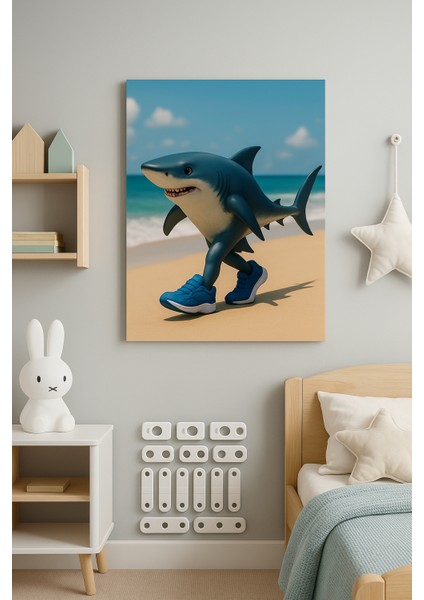 Koşan Köpekbalığı Cam Tablo – Eğlenceli ve Renkli Tasarım