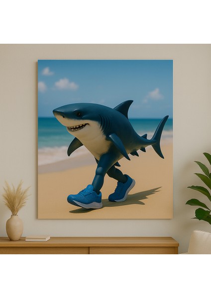 Koşan Köpekbalığı Cam Tablo – Eğlenceli ve Renkli Tasarım fiyatları