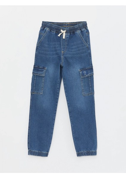 Lcw Kids Indigo Beli Lastikli Erkek Çocuk Kargo Jean Pantolon